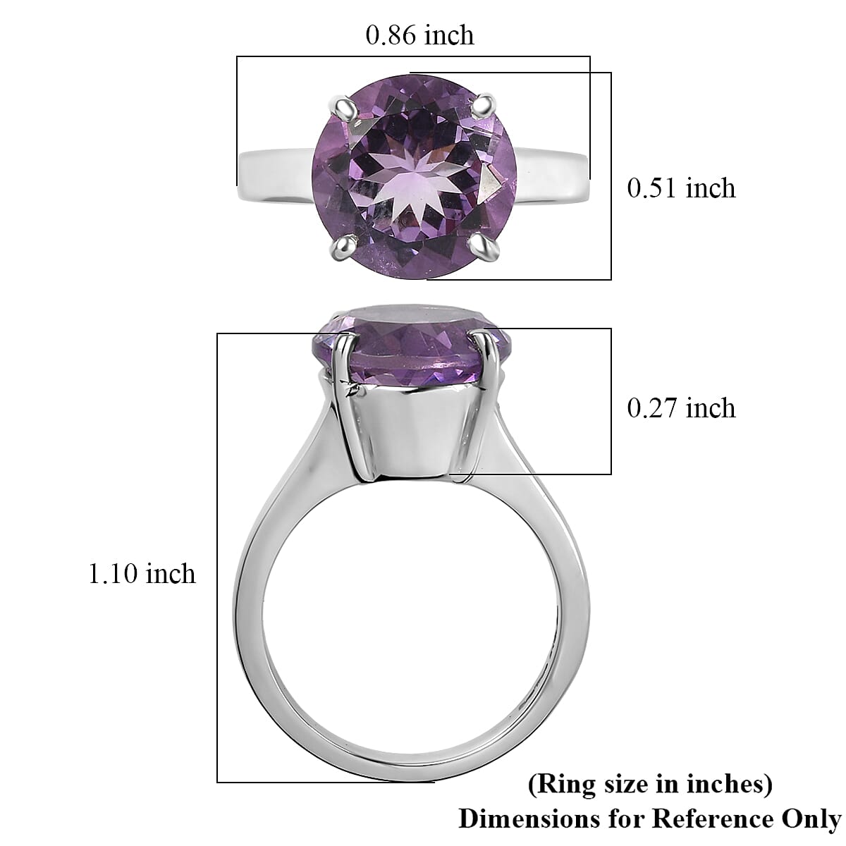 EverTrue Rose De France Amethyst 6.65 ctw Solitaire Ring in Stainless Steel (Size 6.0)