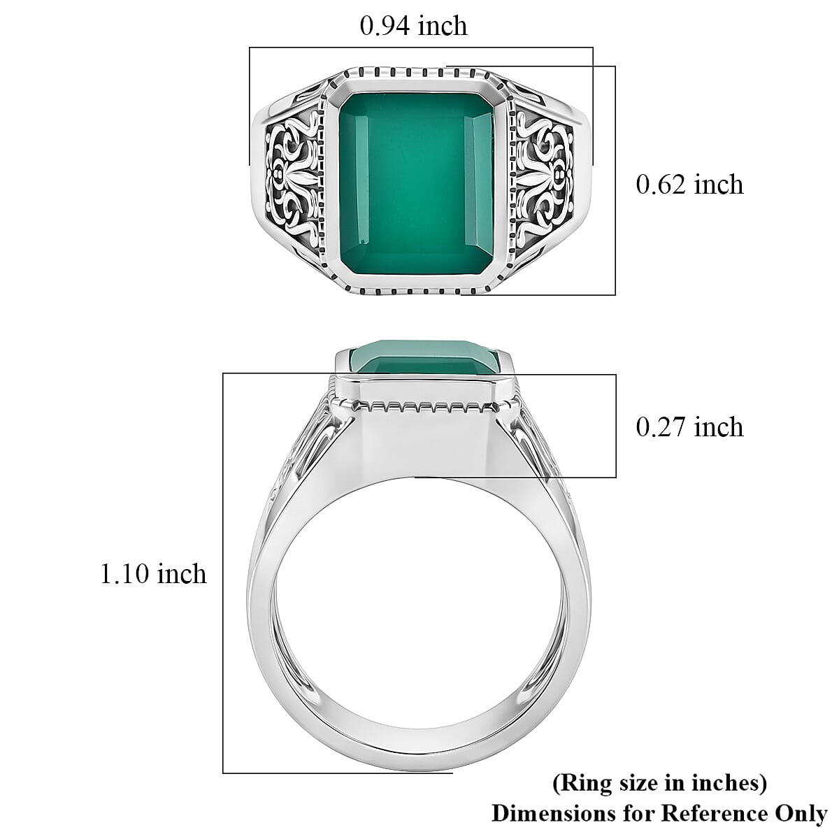 D'Joy Passport to Israel Artisan Crafted Premium Green Onyx 5.35 ctw Men's Ring in Sterling Silver (Size 14.0)