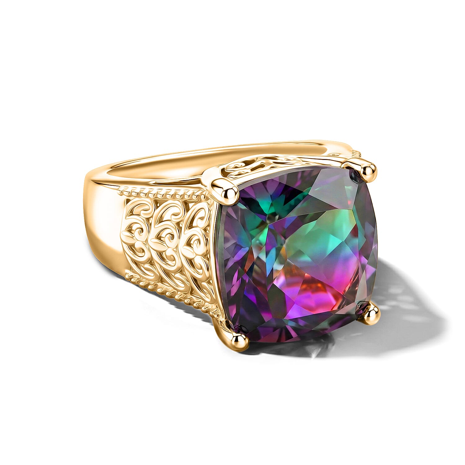 EverTrue Watermelon Quartz (Triplet) 8.50 ctw Solitaire Ring in 18K YG Plated (Size 6.0)