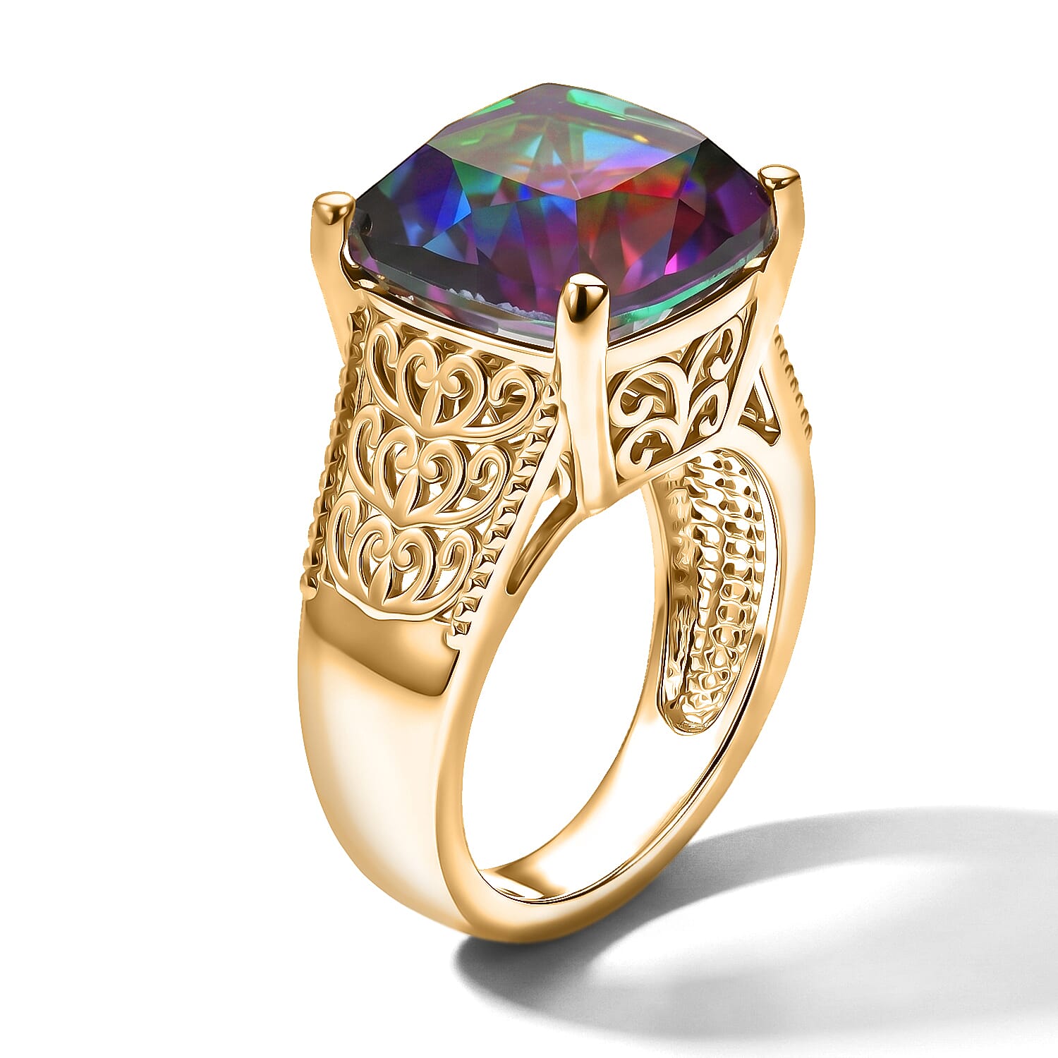 EverTrue Watermelon Quartz (Triplet) 8.50 ctw Solitaire Ring in 18K YG Plated (Size 7.0)