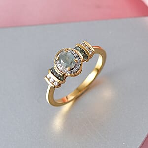Narsipatnam Alexandrite and Luxuriant Lab Grown Diamond G-H SI 0.65 ctw Crown Halo Ring in 18K Vermeil Yellow Gold Over Sterling Silver (Size 10.0)