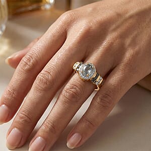 Narsipatnam Alexandrite and Luxuriant Lab Grown Diamond G-H SI 0.65 ctw Crown Halo Ring in 18K Vermeil Yellow Gold Over Sterling Silver (Size 10.0)