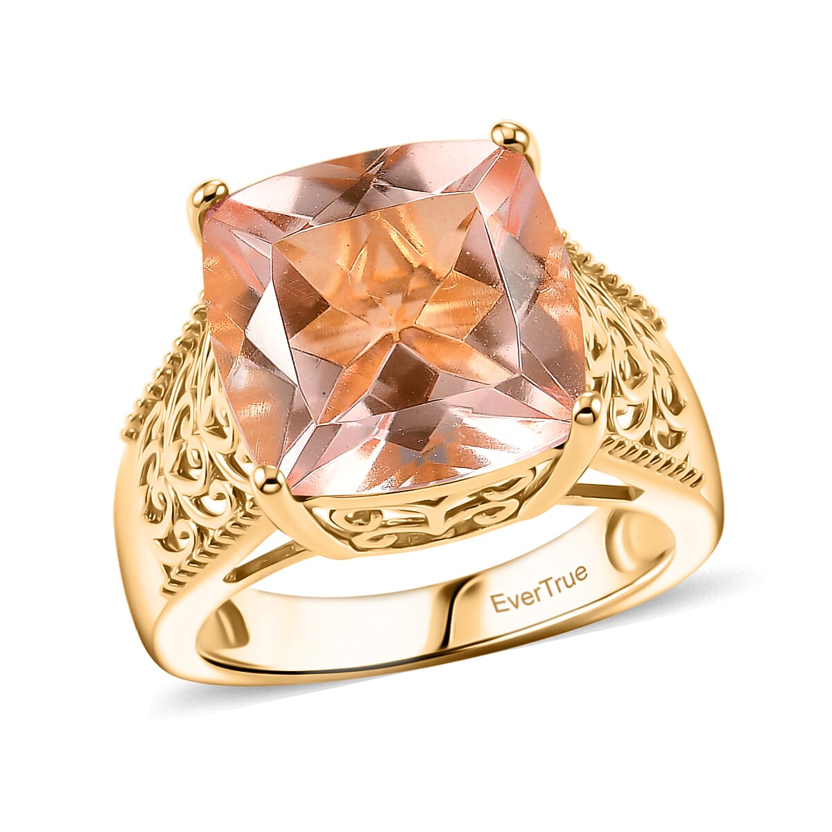 EverTrue Morganite Quartz 7.50 ctw Ring in 18K Yellow Gold Plated (Size 6.0)