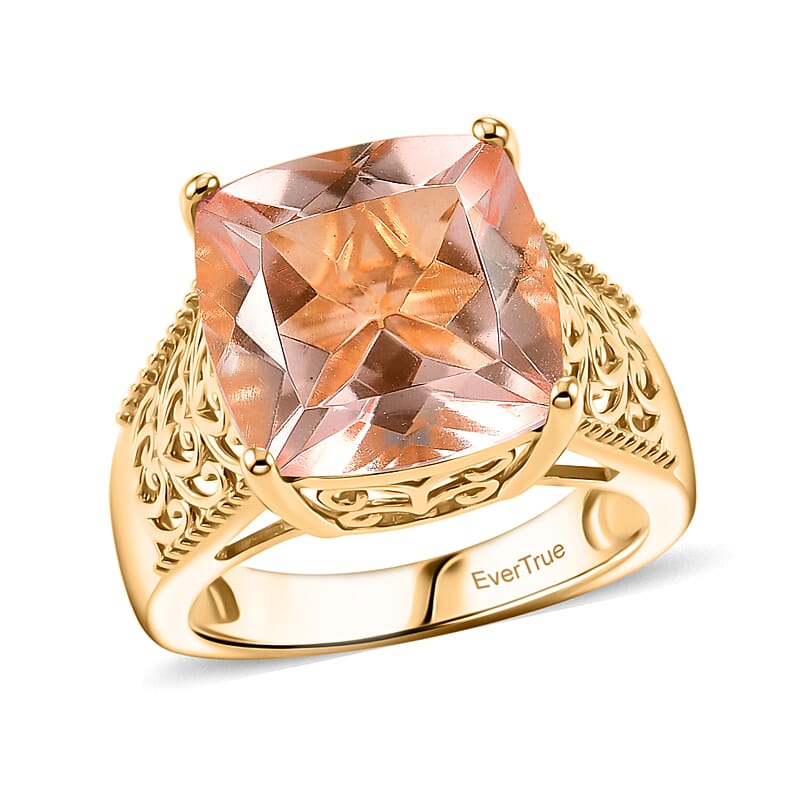 EverTrue Morganite Quartz 7.50 ctw Ring in 18K Yellow Gold Plated (Size 6.0)
