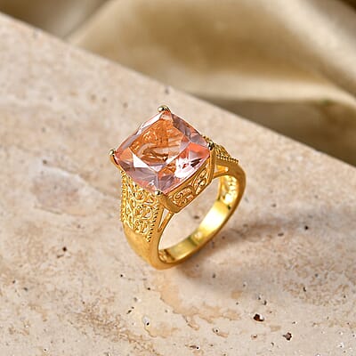 EverTrue Morganite Quartz 7.50 ctw Ring in 18K Yellow Gold Plated (Size 6.0)