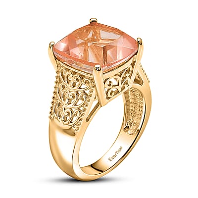 EverTrue Morganite Quartz 7.50 ctw Ring in 18K Yellow Gold Plated (Size 6.0)