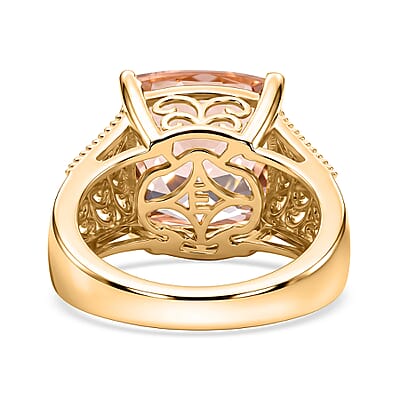 EverTrue Morganite Quartz 7.50 ctw Ring in 18K Yellow Gold Plated (Size 6.0)