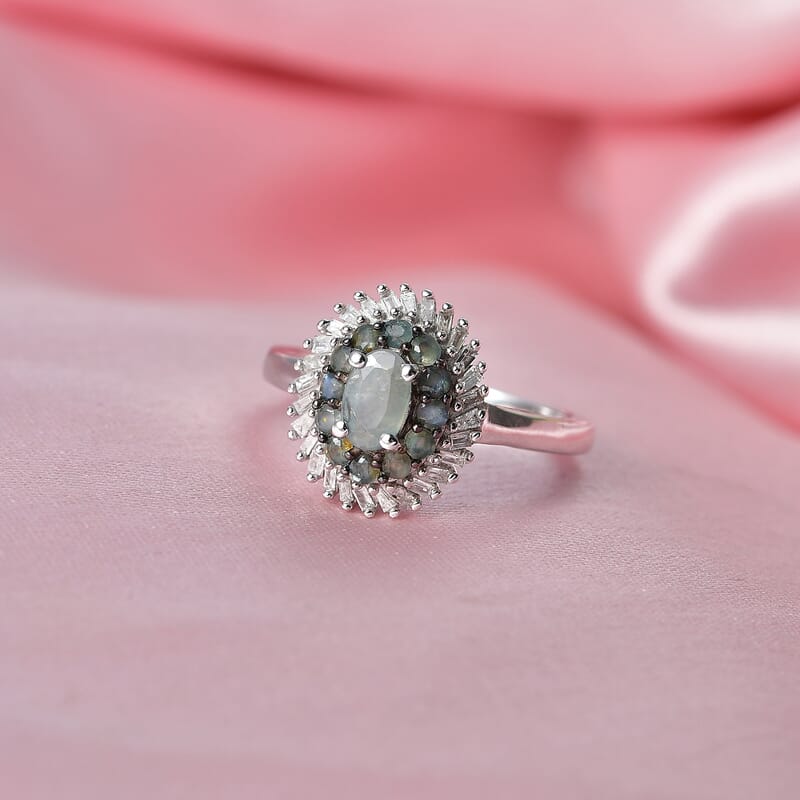 D'Joy Narsipatnam Alexandrite and Diamond 1.10 ctw Eclipse Empress Ring in Rhodium Over Sterling Silver (Size  10.0)