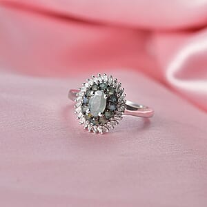 D'Joy Narsipatnam Alexandrite and Diamond 1.10 ctw Eclipse Empress Ring in Rhodium Over Sterling Silver (Size 5.0)