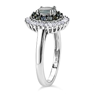 D'Joy Narsipatnam Alexandrite and Diamond 1.10 ctw Eclipse Empress Ring in Rhodium Over Sterling Silver (Size 5.0)