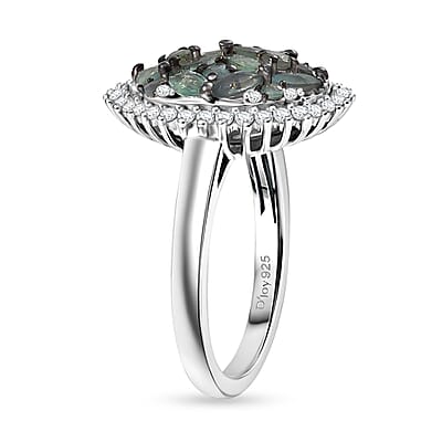 D'Joy Narsipatnam Alexandrite and Moissanite 1.65 ctw Twilight Tapestry Ring in Rhodium Over Sterling Silver (Size  11.0)