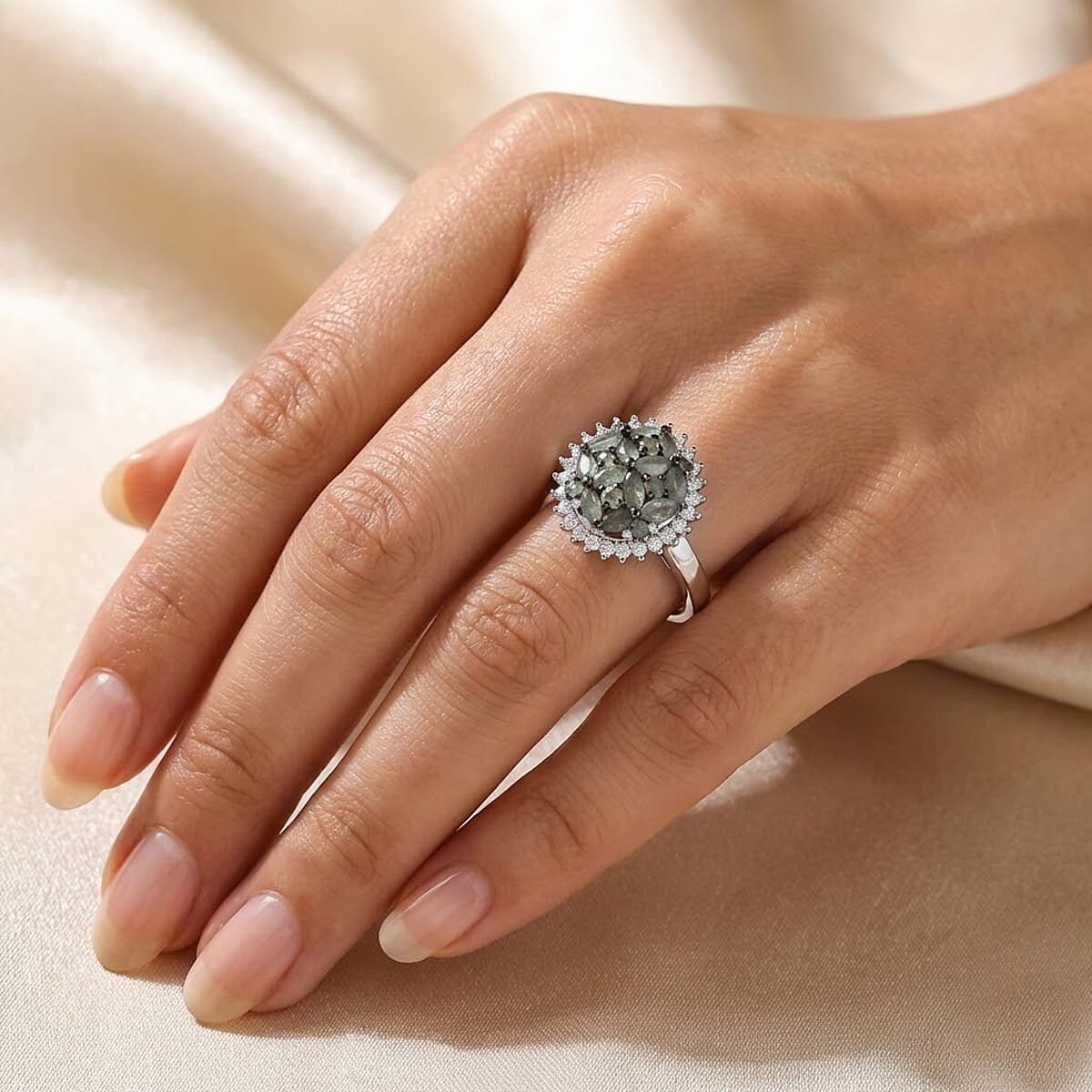 D'Joy Narsipatnam Alexandrite and Moissanite 1.65 ctw Twilight Tapestry Ring in Rhodium Over Sterling Silver (Size 5.0) image number 2