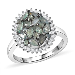 D'Joy Narsipatnam Alexandrite and Moissanite 1.65 ctw Twilight Tapestry Ring in Rhodium Over Sterling Silver (Size 6.0)