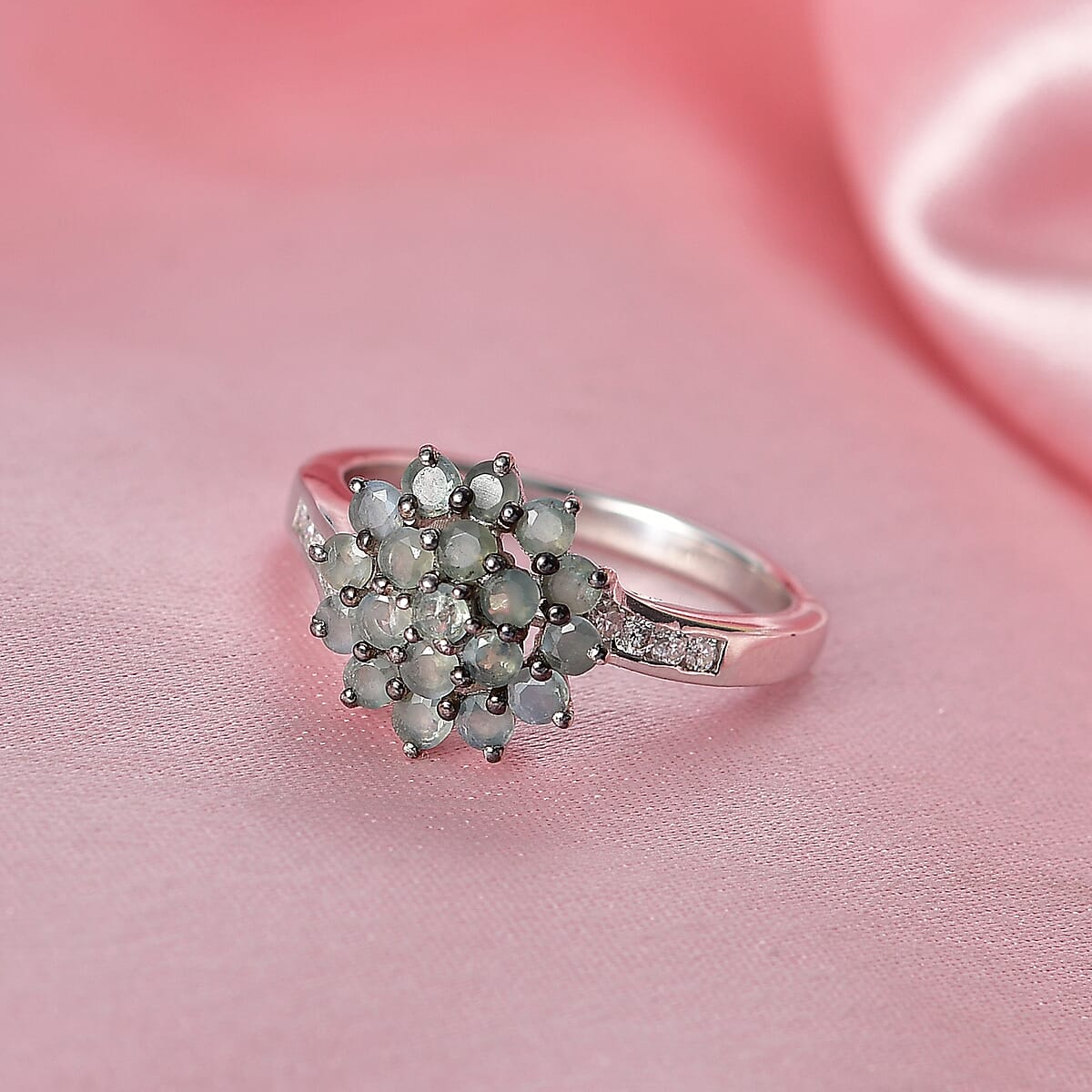 D'Joy Narsipatnam Alexandrite and Moissanite 1.65 ctw Twilight Tapestry Ring in Rhodium Over Sterling Silver (Size 6.0) image number 1