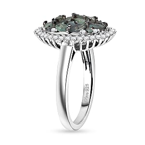 D'Joy Narsipatnam Alexandrite and Moissanite 1.65 ctw Twilight Tapestry Ring in Rhodium Over Sterling Silver (Size 7.0)