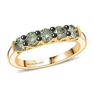 Luxuriant Lab Grown Green Diamond (IR) (SI) 1.00 ctw Forever Green Five-Stone Ring in 18K Vermeil Yellow Gold Over Sterling Silver (Size 10.0)