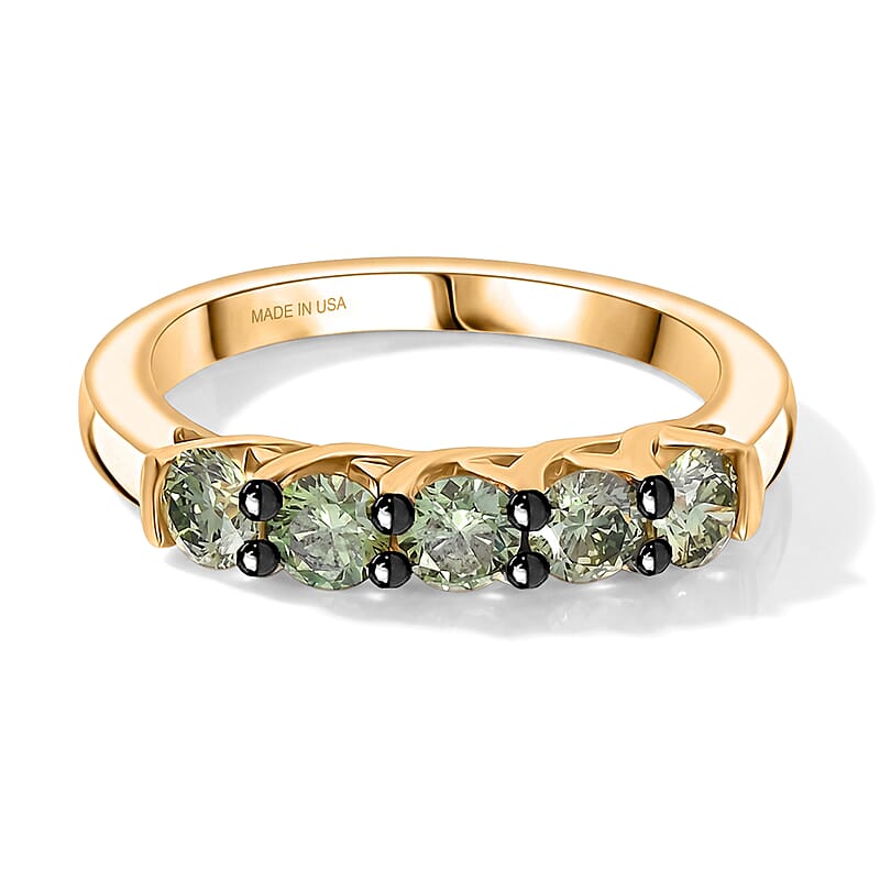 Luxuriant Lab Grown Green Diamond (IR) (SI) 1.00 ctw Forever Green Five-Stone Ring in 18K Vermeil Yellow Gold Over Sterling Silver (Size 10.0)
