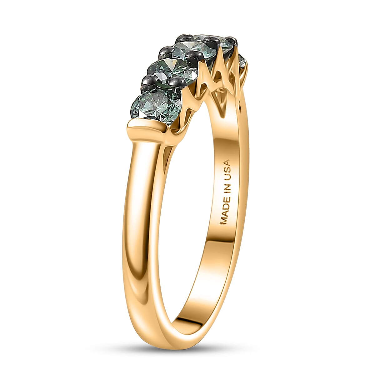 Luxuriant Lab Grown Green Diamond (IR) (SI) 1.00 ctw Forever Green Five-Stone Ring in 18K Vermeil Yellow Gold Over Sterling Silver (Size 10.0) image number 2