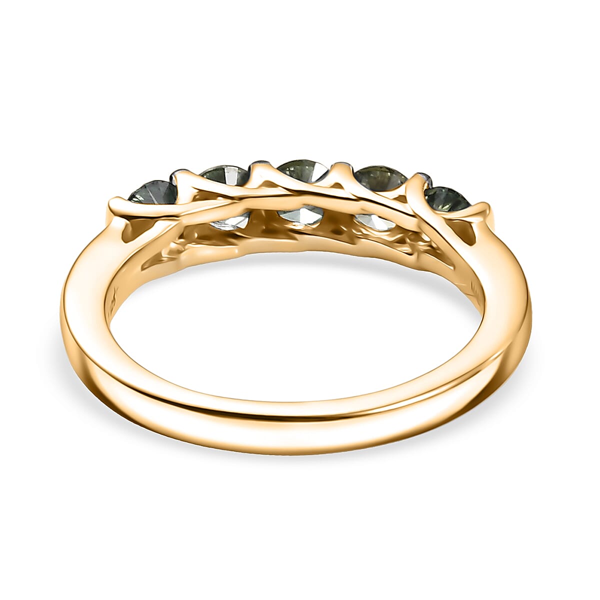 Luxuriant Lab Grown Green Diamond (IR) (SI) 1.00 ctw Forever Green Five-Stone Ring in 18K Vermeil Yellow Gold Over Sterling Silver (Size 6.0)