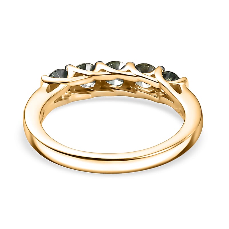 Luxuriant Lab Grown Green Diamond (IR) (SI) 1.00 ctw Forever Green Five-Stone Ring in 18K Vermeil Yellow Gold Over Sterling Silver (Size 9.0)