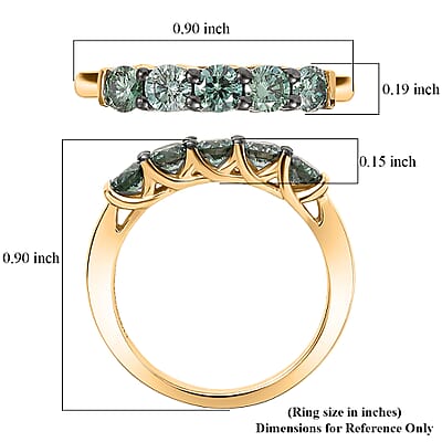 Luxuriant Lab Grown Green Diamond (IR) (SI) 1.00 ctw Forever Green Five-Stone Ring in 18K Vermeil Yellow Gold Over Sterling Silver (Size 9.0)