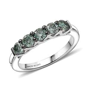 Luxuriant Lab Grown Green Diamond (IR) (SI) 1.00 ctw Forever Green Five-Stone Ring in Rhodium Over Sterling Silver (Size 7.0)