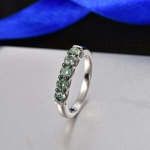 Luxuriant Lab Grown Green Diamond (IR) (SI) 1.00 ctw Forever Green Five-Stone Ring in Rhodium Over Sterling Silver (Size 7.0)