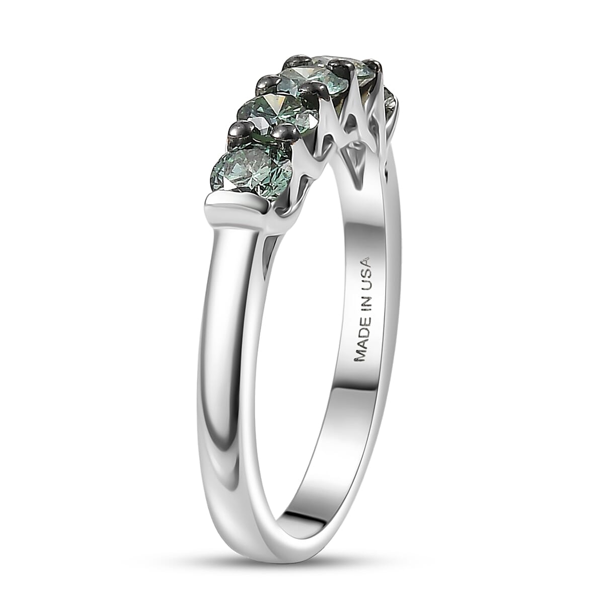 Luxuriant Lab Grown Green Diamond (IR) (SI) 1.00 ctw Forever Green Five-Stone Ring in Rhodium Over Sterling Silver (Size 7.0) image number 3