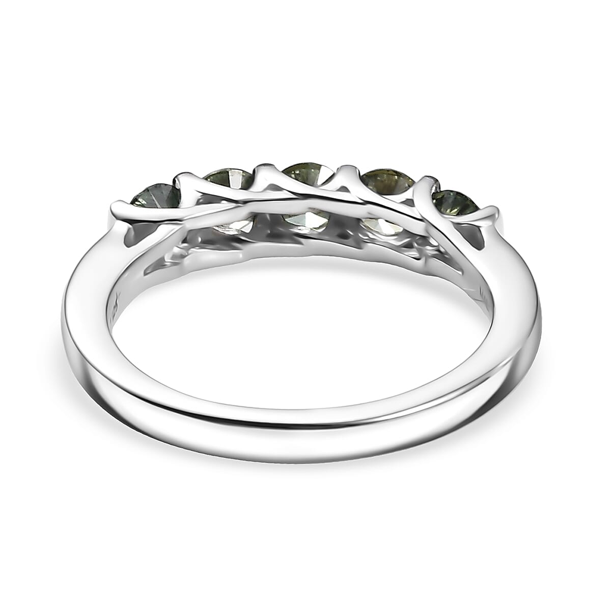 Luxuriant Lab Grown Green Diamond (IR) (SI) 1.00 ctw Forever Green Five-Stone Ring in Rhodium Over Sterling Silver (Size 7.0) image number 4