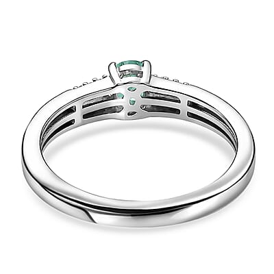 D'Joy Premium Kagem Zambian Emerald and White Zircon 0.40 ctw Classic Double Band Ring in Rhodium Over Sterling Silver (Size 5.0)