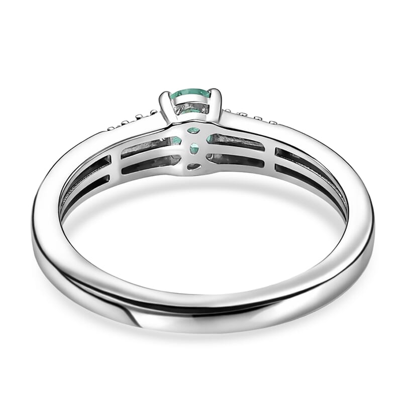 D'Joy Premium Kagem Zambian Emerald and White Zircon 0.40 ctw Classic Double Band Ring in Rhodium Over Sterling Silver (Size 6.0)