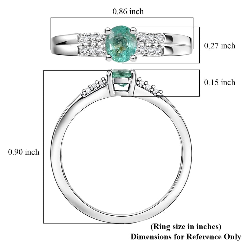 D'Joy Premium Kagem Zambian Emerald and White Zircon 0.40 ctw Classic Double Band Ring in Rhodium Over Sterling Silver (Size 6.0)
