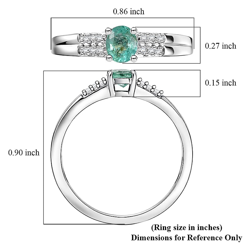 D'Joy Premium Kagem Zambian Emerald and White Zircon 0.40 ctw Classic Double Band Ring in Rhodium Over Sterling Silver (Size 6.0)