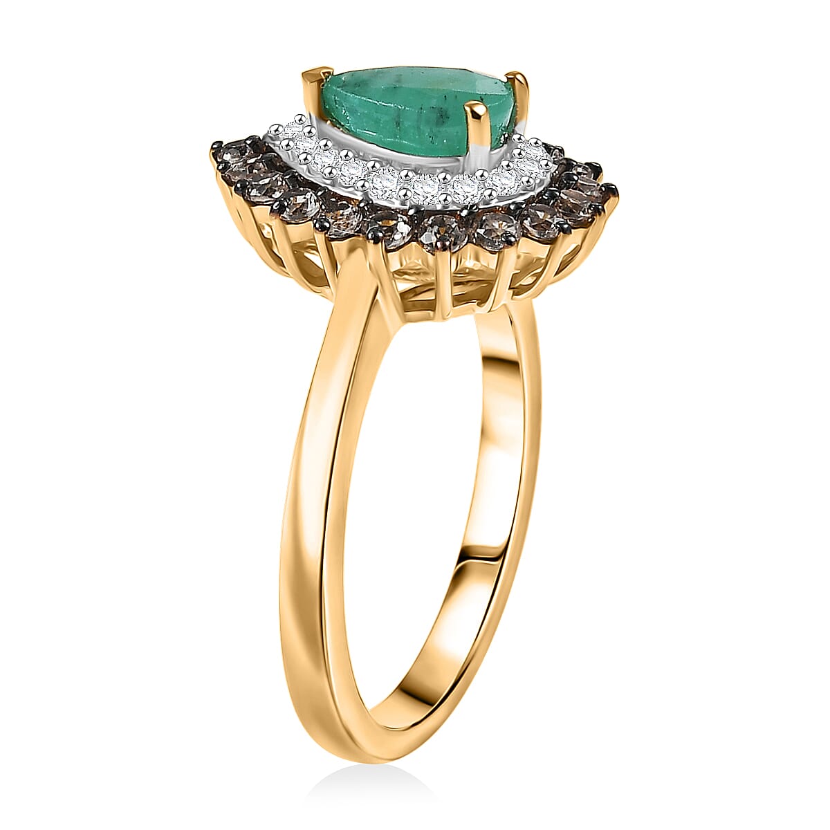 Doorbuster D'Joy Premium Kagem Zambian Emerald and Multi Gemstone 1.50 ctw Dewdrop Ring in 18K Vermeil Yellow Gold Over Sterling Silver (Size 10.0)