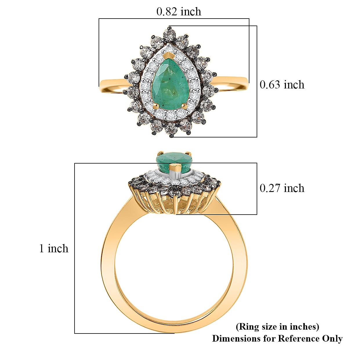 Doorbuster D'Joy Premium Kagem Zambian Emerald and Multi Gemstone 1.50 ctw Dewdrop Ring in 18K Vermeil Yellow Gold Over Sterling Silver (Size 10.0)