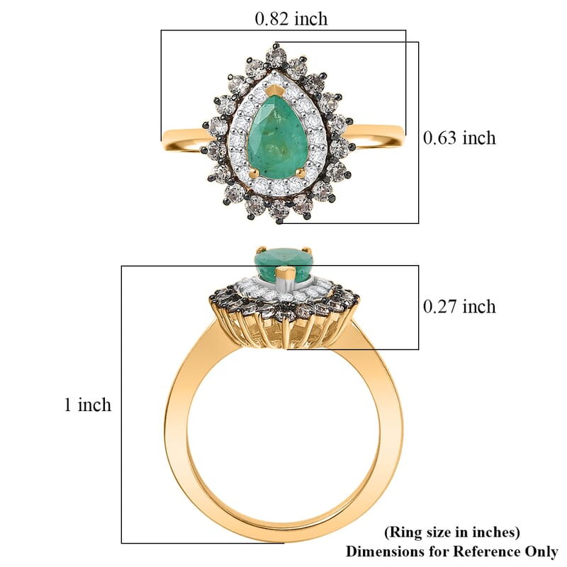 Doorbuster D'Joy Premium Kagem Zambian Emerald and Multi Gemstone 1.50 ctw Dewdrop Ring in 18K Vermeil Yellow Gold Over Sterling Silver (Size 10.0)