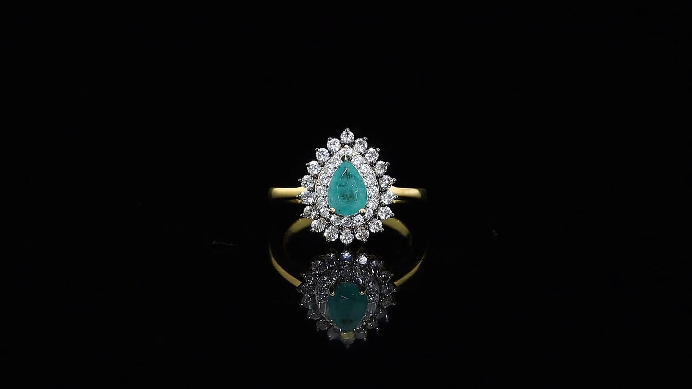 D'Joy Premium Kagem Zambian Emerald, Multi Gemstone Ring in 18K Vermeil YG Over Sterling Silver (Size 10.0) 1.50 ctw