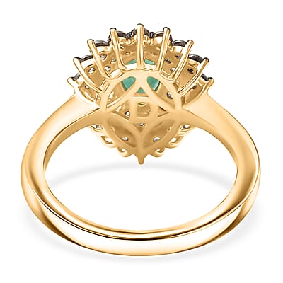 D'Joy Premium Kagem Zambian Emerald and Multi Gemstone 1.50 ctw Dewdrop Ring in 18K Vermeil Yellow Gold Over Sterling Silver (Size 5.0)