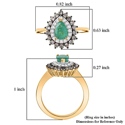 D'Joy Premium Kagem Zambian Emerald and Multi Gemstone 1.50 ctw Dewdrop Ring in 18K Vermeil Yellow Gold Over Sterling Silver (Size 5.0)