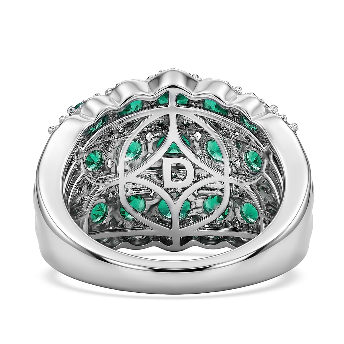 D'Joy Premium Kagem Zambian Emerald and Moissanite 3.30 ctw Waves Ring in Rhodium Over Sterling Silver (Size 6.0)