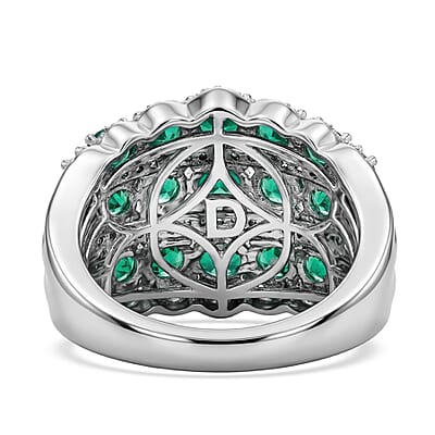 D'Joy Premium Kagem Zambian Emerald and Moissanite 3.30 ctw Waves Ring in Rhodium Over Sterling Silver (Size 6.0)