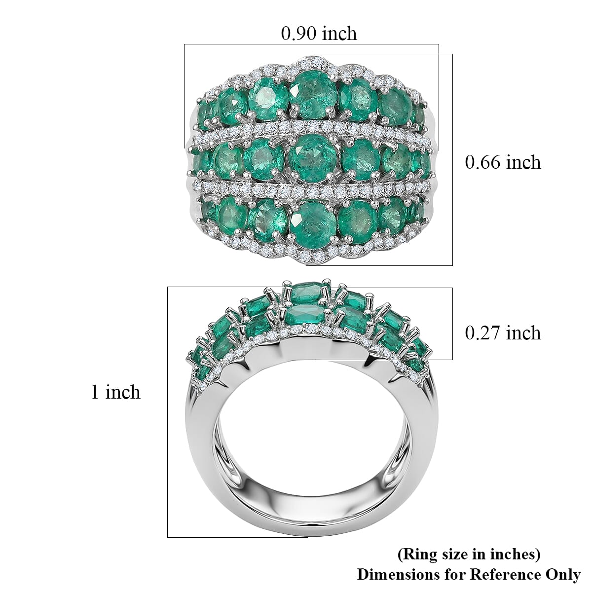 D'Joy Premium Kagem Zambian Emerald and Moissanite 3.30 ctw Waves Ring in Rhodium Over Sterling Silver (Size 6.0)