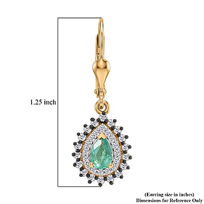 D'Joy Premium Kagem Zambian Emerald, White and Champagne Zircon 1.75 ctw Dewdrop Earrings in 18K Vermeil Yellow Gold Over Sterling Silver
