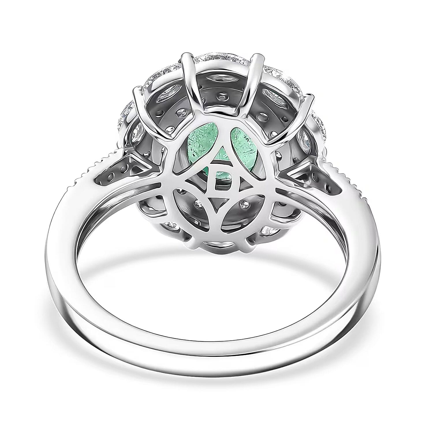 D'Joy Premium Kagem Zambian Emerald and Moissanite 2.20 ctw Empress Ring in Rhodium Over Sterling Silver (Size 6.0)