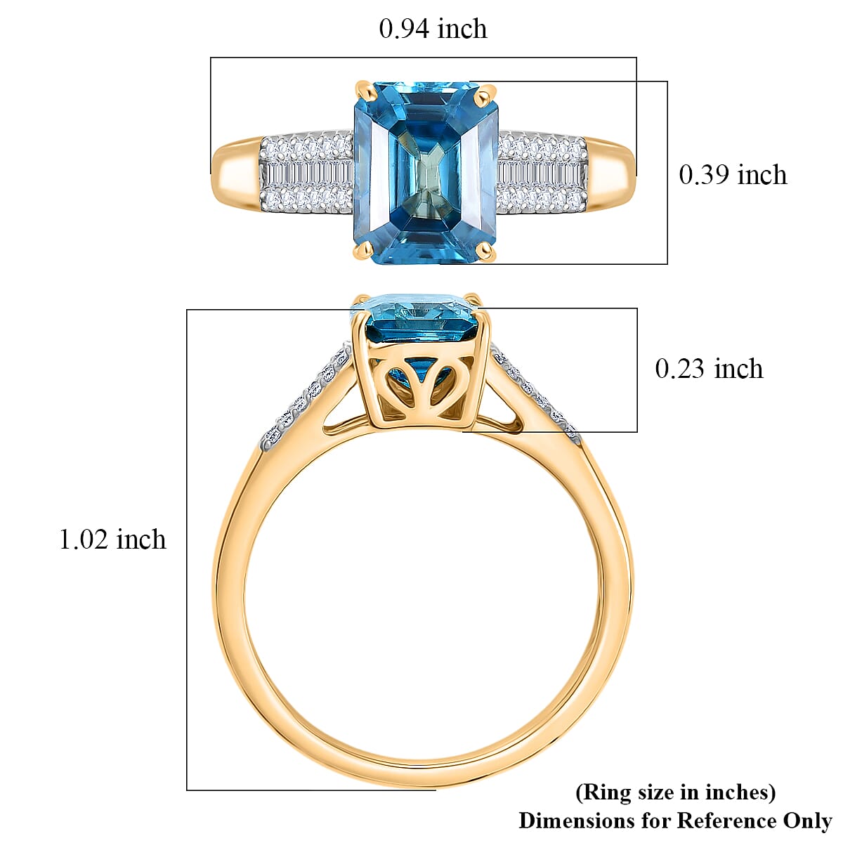 Luxoro AAAA Cambodian Blue Zircon and Diamond I2 4.70 ctw Ocean Crest Ring in 10K Yellow Gold (Size 6.0) (Del. in 10-12 Days) image number 5