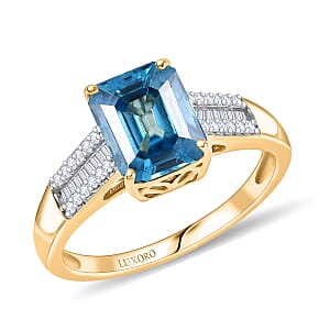 Luxoro AAAA Cambodian Blue Zircon and Diamond I2 4.70 ctw Ocean Crest Ring in 10K Yellow Gold (Size 7.0)