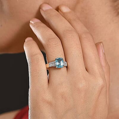 Luxoro AAAA Cambodian Blue Zircon and Diamond I2 4.70 ctw Ocean Crest Ring in 10K Yellow Gold (Size 7.0)