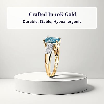 Luxoro AAAA Cambodian Blue Zircon and Diamond I2 4.70 ctw Ocean Crest Ring in 10K Yellow Gold (Size 7.0)