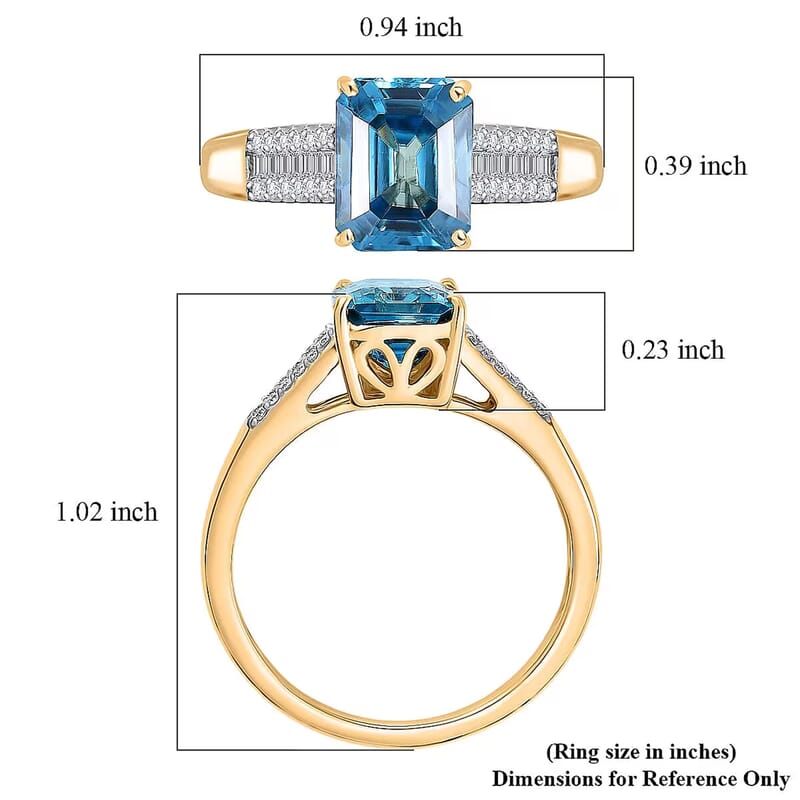 Luxoro AAAA Cambodian Blue Zircon and Diamond I2 4.70 ctw Ocean Crest Ring in 10K Yellow Gold (Size 7.0)