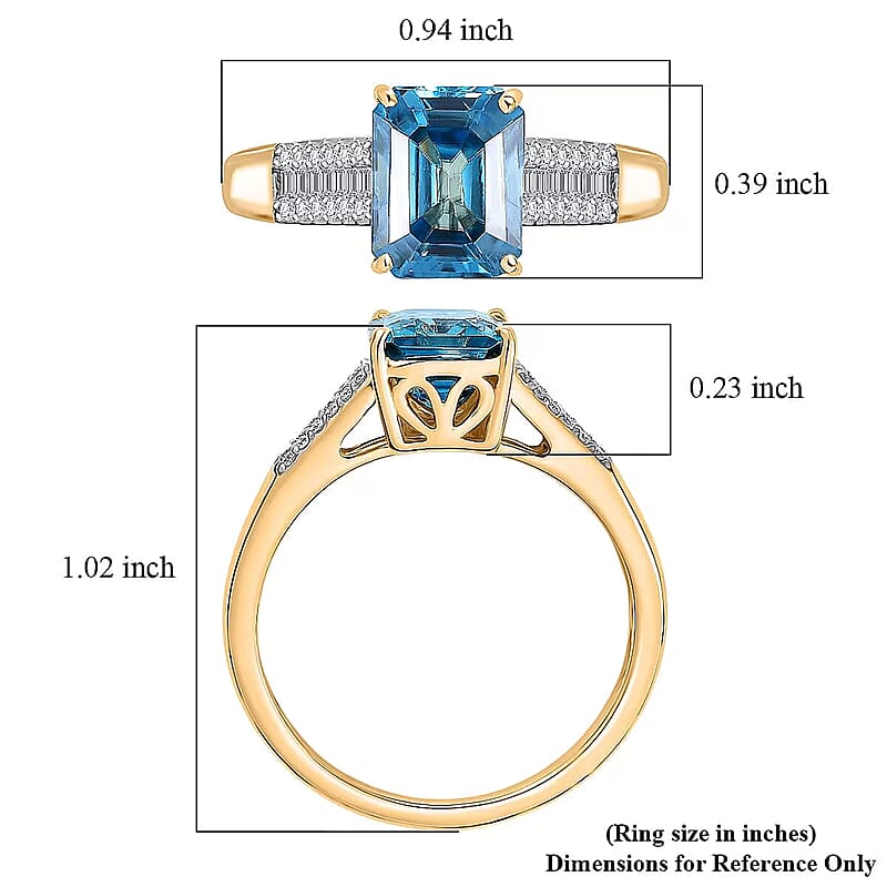 Luxoro AAAA Cambodian Blue Zircon and Diamond I2 4.70 ctw Ocean Crest Ring in 10K Yellow Gold (Size 7.0)